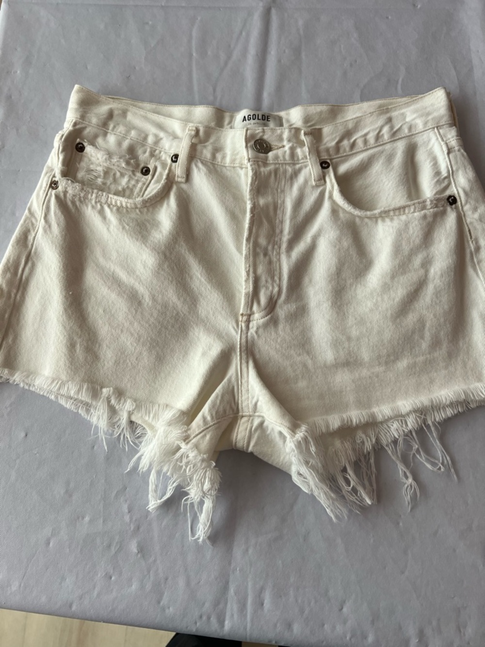 Agolde White Raw-Hem Denim Cutoff Shorts